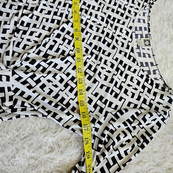 Anne Klein Women's Black and White Pattern Long Sleeves Round-Neck Wrap Dress L - Picture 4 of 9